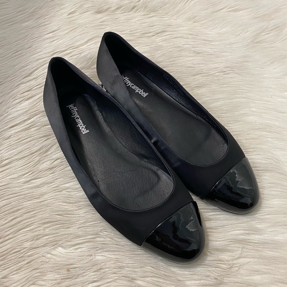 Jeffrey Campbell Black Satin Cap Toe Gem Rhinestone Embellished Becca Flats - Picture 2 of 9